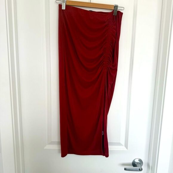 DYNAMITE | Red Ruched Midi Skirt - Picture 1 of 10